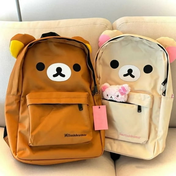 nTRIUQJ Cute Rilakkuma Versatile Student Soft Backpack Anime Kawaii Large Capacity Computer School Bag Gifts,Brown