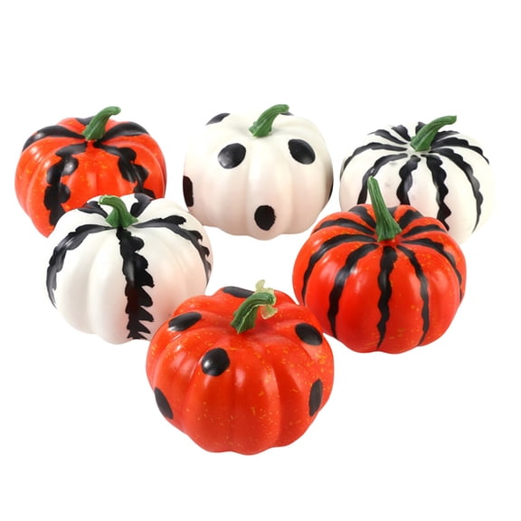 nTRIUQJ Desktop Ornament 6Pcs Halloween Foam Pumpkins Mini Small Stripe Print Decorations For Thanksgiving Party Orange