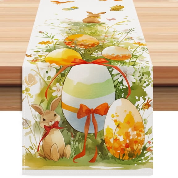 nTRIUQJ Easter Egg Bow Table Flag for Holiday Festive Party Decorations and Cozy Living Room Home on TV Counter Tablecloth Mat White