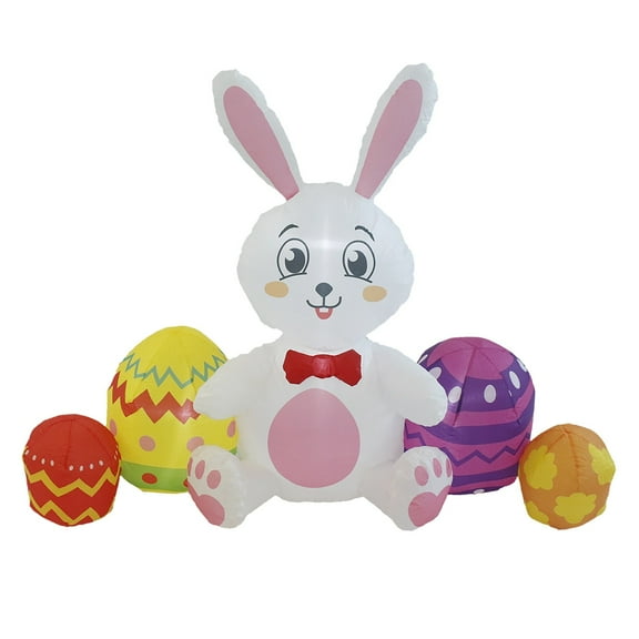 nTRIUQJ Easter Inflatable Decoration Luminous Egg Bunny Model Holiday Outdoor Garden Ornament for Party Event White