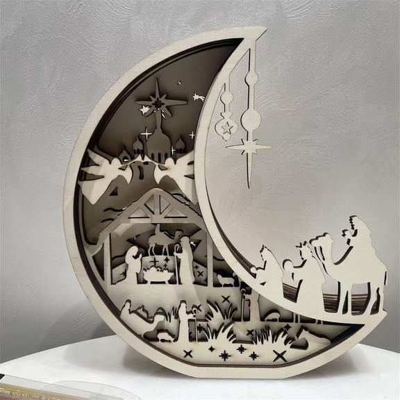 nTRIUQJ Easter Moon Wooden Craft Decoration Unique Handmade Home Whimsical Spring Celebration Desktop Ornament Khaki