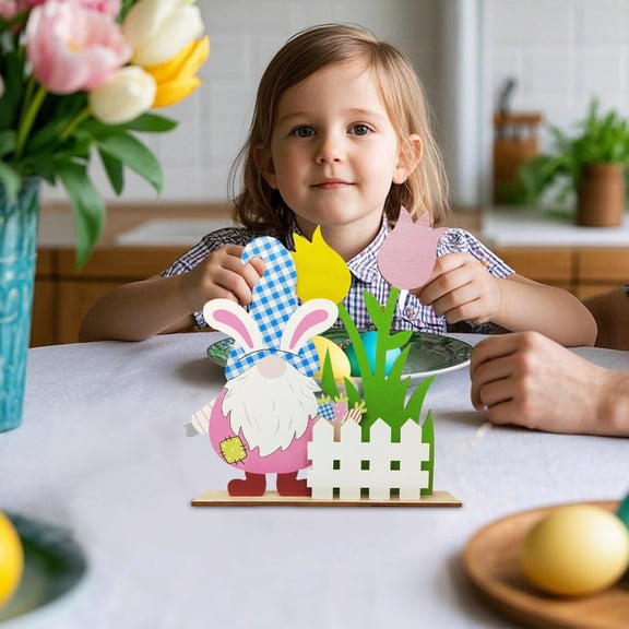 nTRIUQJ Easter Wooden Set Egg Bunny Figurines Festive Tabletop Ornament Decoration C