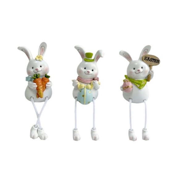 nTRIUQJ Elegant Desktop Rabbit Sculpture With Dangling Legs For Kids Easter Celebration And Birthday Decorative Resin Artwork White