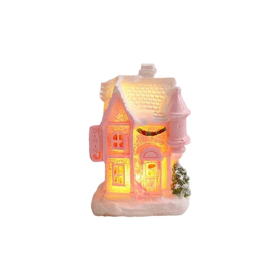 nTRIUQJ Enchanting Village Resin Desktop Ornament Miniature Holiday Tabletop Display Festive Winter Scene Centerpiece Collectible Crafted Cottage A