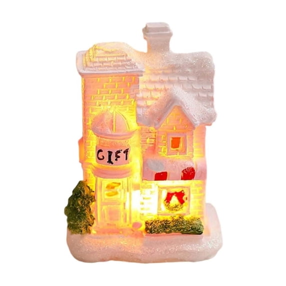 nTRIUQJ Enchanting Village Resin Desktop Ornament Miniature Holiday Tabletop Display Festive Winter Scene Centerpiece Collectible Crafted Cottage C