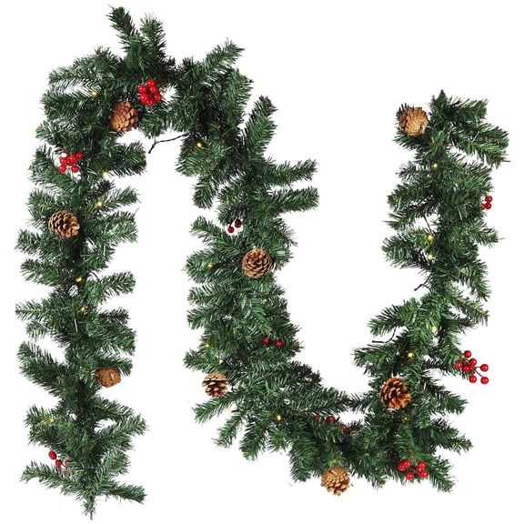 nTRIUQJ Festive Berry Pinecone Greenery Arrangement for Elegant Holiday Mantel Staircase Indoor Outdoor Seasonal Display Green