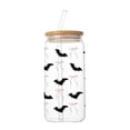 thumbnail image 1 of nTRIUQJ Halloween Gifts Cute Basket Stuffers for Women, Teens, Kids - Halloween Pumpkin Cups 16oz Glass Tumbler w/Lid and Straw - Trick or Treat Party Favors Fall Decor Black1, 1 of 7