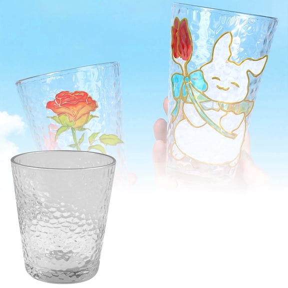 nTRIUQJ Hand Drawn Gold Edged Patterned Glass Cup DIY Craft Kit for Children Painting Washable Pigment Decorative Water Cup C