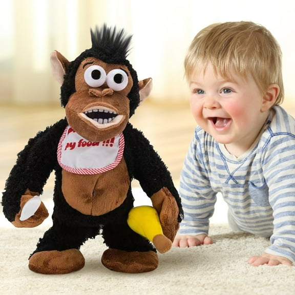 nTRIUQJ Interactive Monkey Toy with Banana Eating Action Animated Animal Stuffed Toy for Kids Black