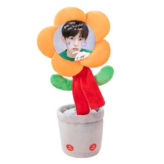 nTRIUQJ Interactive Talking Singing Sunflower Toy with Custom Face Mimics Records Songs for Birthday Party Festival Orange