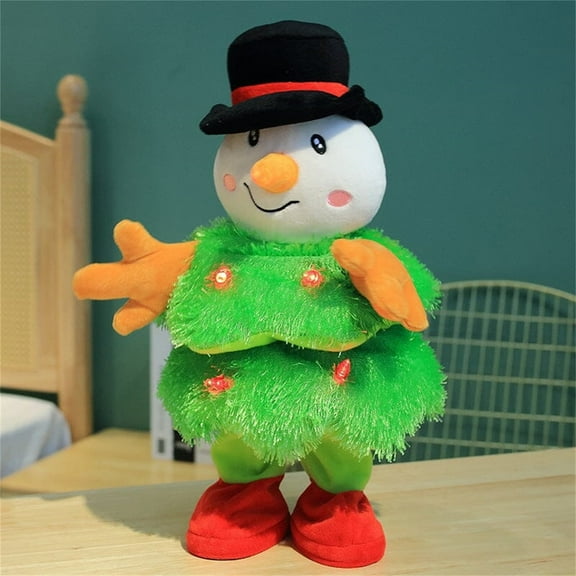 nTRIUQJ LED Musical Christmas Tree Penguin Stuffed Animal with Interactive Singing Dancing Talking Recording Light Up Features C