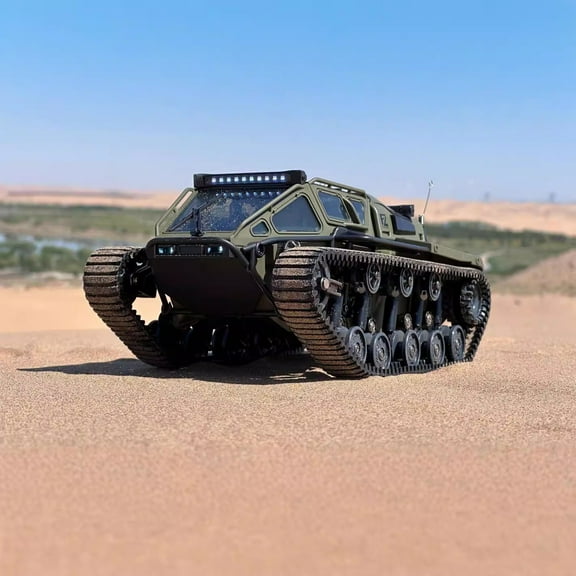 nTRIUQJ Tank RC Remote Control Crawler Car With LED Lights For Off Road Adventure Toy Vehicles Green