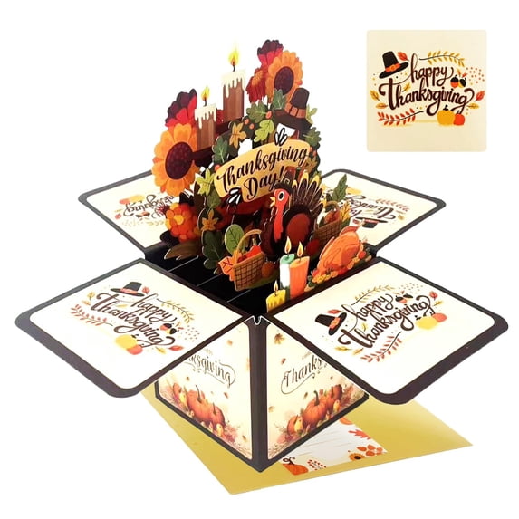 nTRIUQJ Thanksgiving 3D Up Cards Fall Turkey Greeting Cards with Note Card and Envelope for Happy Celebrations with Family and White