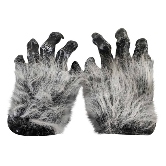 nTRIUQJ Werewolf Gloves Scary Accessory Furry Hands Puppet Props for Halloween Party Novelty Toy Grey