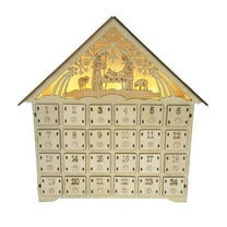 nTRIUQJ Wooden Christmas Advent Calendar, Nativity Scene Advent Calendar House Box with 24 Drawers and Warm LEDs Countdown Calendars for Christmas Decoration 2025 Beige