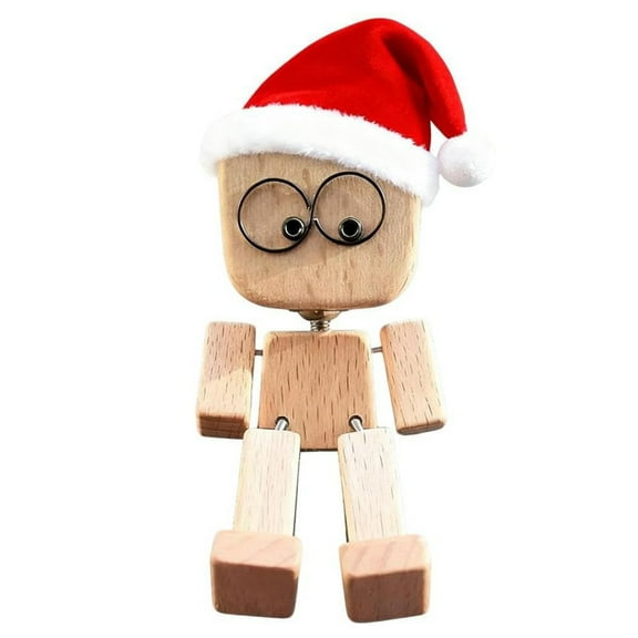 nTRIUQJ Wooden Wobble Figure - Wooden Figure Car, Wobble Man Wood with 12 Face Expressions, Wooden Figure Movable Wobble Car Ornament White