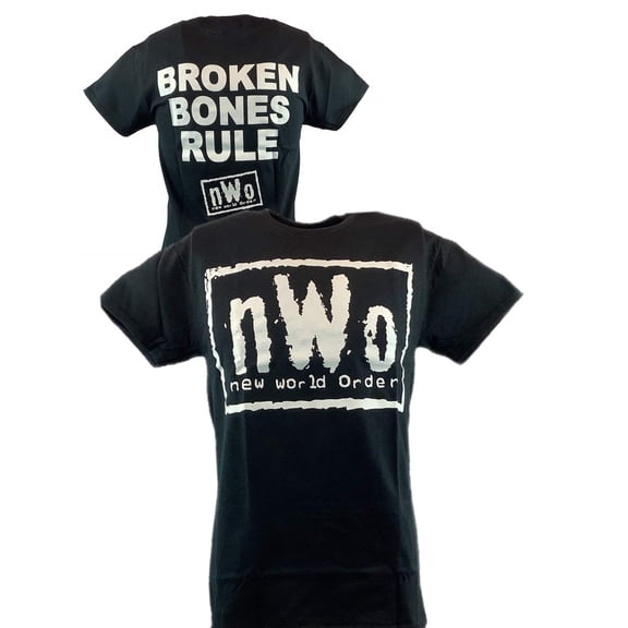 nWo Broken Bones Rule New World Order White Logo Mens T-shirt S