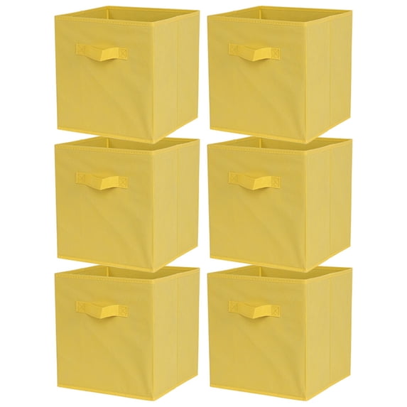 naioewe Storage Bins 6 Pack Collapsible Storage Cubes, 11"x10.5"x10.5" Large Toy Book Organizer Boxes with Handles(Yellow)