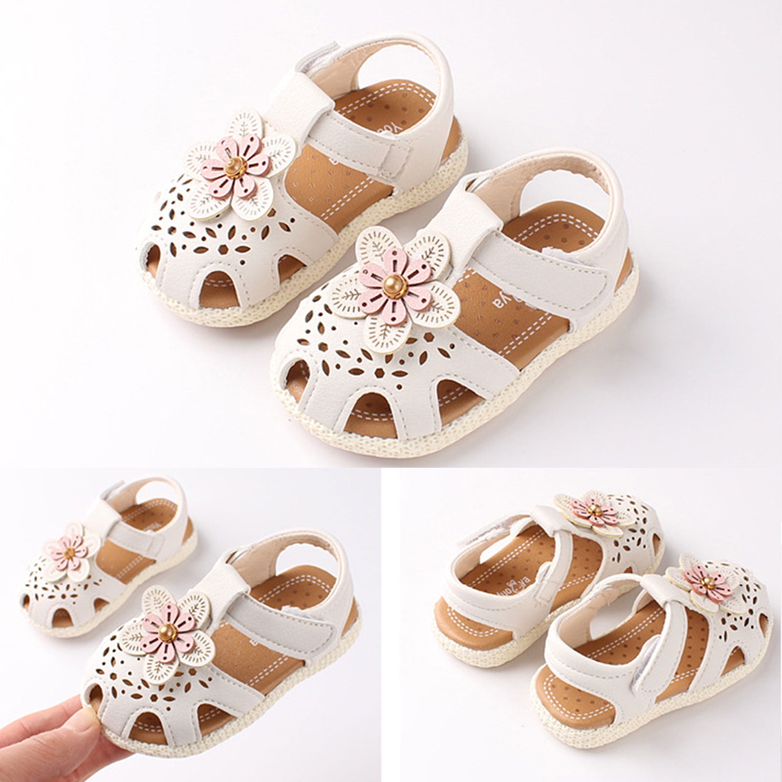 naisibaby Baby Girls Crib Shoes Walking Sandals Hollow Out Toddler Rubber Sole First Shoes White