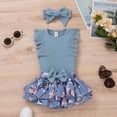 thumbnail image 1 of naisibaby Baby Girls Round Neck Sleeveless Jumpsuit Stripe Lace Patchwork Flower Print Jumpsuit Blue Size 60, 1 of 9