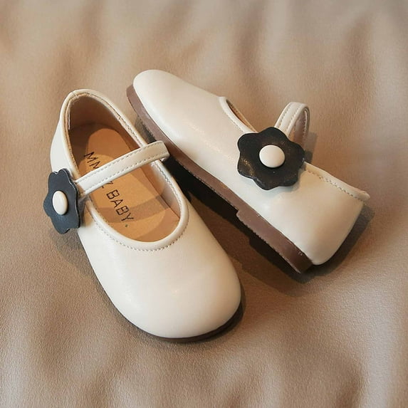 naisibaby Baby Girls Soft-soled Leather Princess Shoes, Kids Thick Bottom Casual Shoes Beige 2-3 T