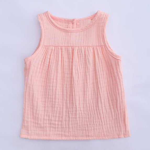 naisibaby Baby Girls Summer Candy Color Sleeveless Top, Children's Cotton Solid Color Vest Top Pink 2-3T