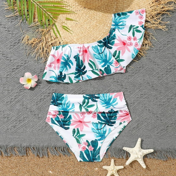 naisibaby Baby Girls Swimsuit 2 Pieces Set Summer Kids Printed Swimwear Green Size 4T