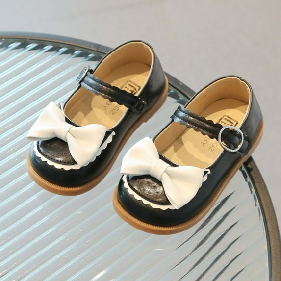 naisibaby Baby Girsl Soft-soled Princess Shoes, Kids Bowknot Casual Leather Shoes Black 3-4 T