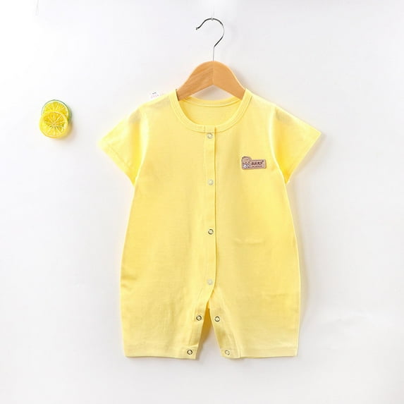 naisibaby Baby Spring New Onesie Newborn Bodysuit Crew Neck Short Sleeve Bodysuits Yellow Size 73