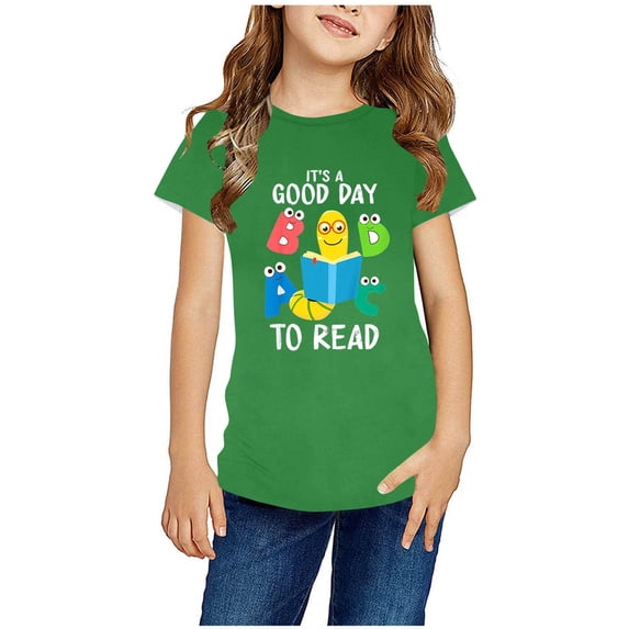 naisibaby Baby Toddler Boys Girls World Book Day Printed Short Sleeve Summer Crew Neck Casual Tops Green Size 11 T
