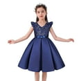 thumbnail image 1 of naisibaby Children's Girls Sequin Dress, Flying Sleeve Kids Skirt Festival Party Princess Dress Navy 7-8T, 1 of 9