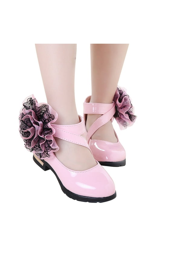 Childrens Girls Princess Soft Sole Shoes, Middle School Students Leather Single Shoes Pink 28