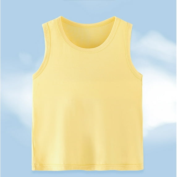 naisibaby Kids Boys Girls Sleeveless Solid Color T-Shirt, Childrens Round Neck Crop Tank Top Tee Yellow 9-10 T