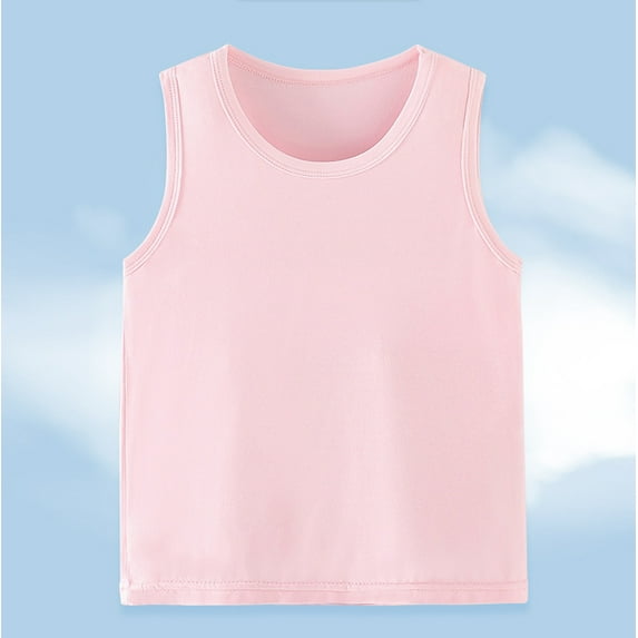 naisibaby Kids Girls Sleeveless Solid Color Sleeveless T-Shirt, Childrens Round Neck Tank Top Tee Pink 5-6T