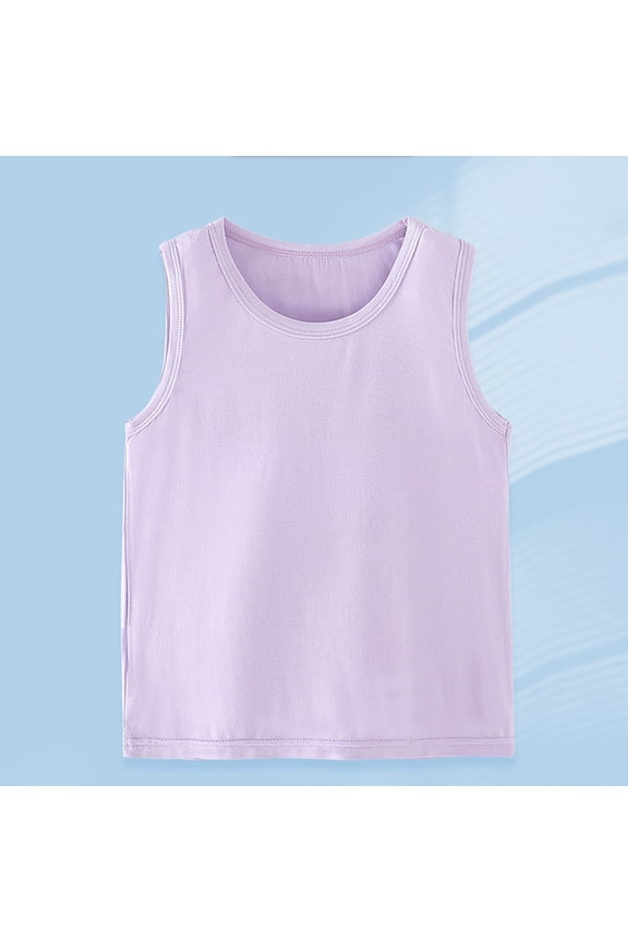 Kids Girls Sleeveless Solid Color Sleeveless T-Shirt, Childrens Round Neck Tank Top Tee Purple 7-8T