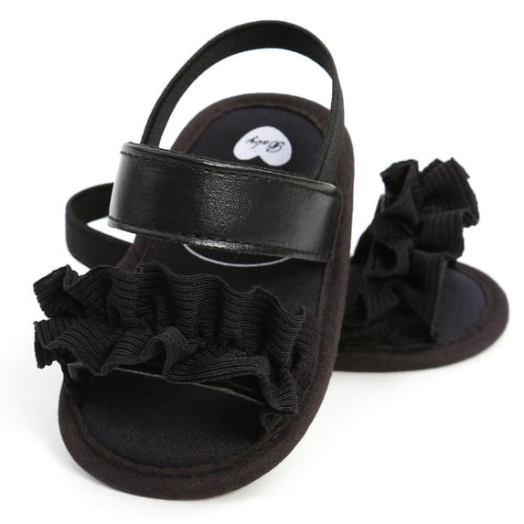naisibaby New Spring Summer Baby Girls Non-slip Shoes, Toddler Baby Flat Lace Wave Soft Soled Sandals Black 11