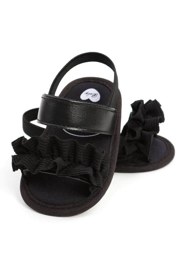 New Spring Summer Baby Girls Non-slip Shoes, Toddler Baby Flat Lace Wave Soft Soled Sandals Black 12