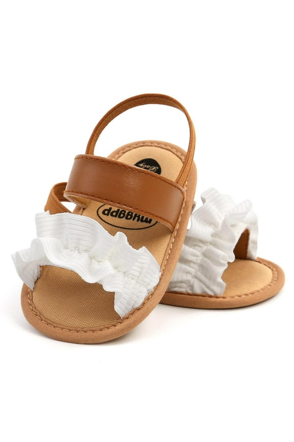 New Spring Summer Baby Girls Non-slip Shoes, Toddler Baby Flat Lace Wave Soft Soled Sandals Coffee 12