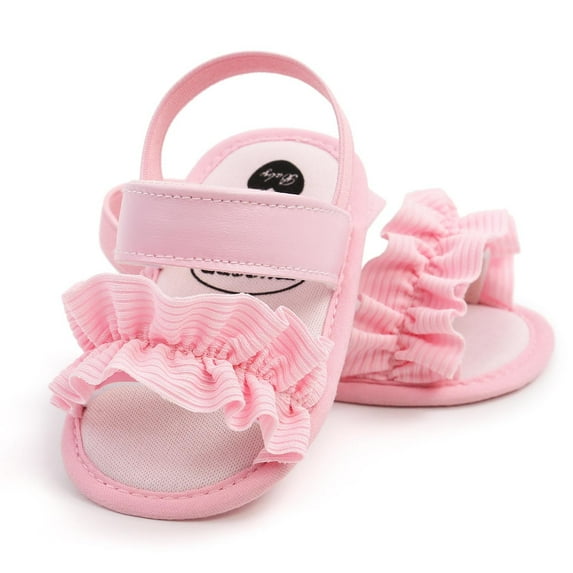 naisibaby New Spring Summer Baby Girls Non-slip Shoes, Toddler Baby Flat Lace Wave Soft Soled Sandals Pink 12