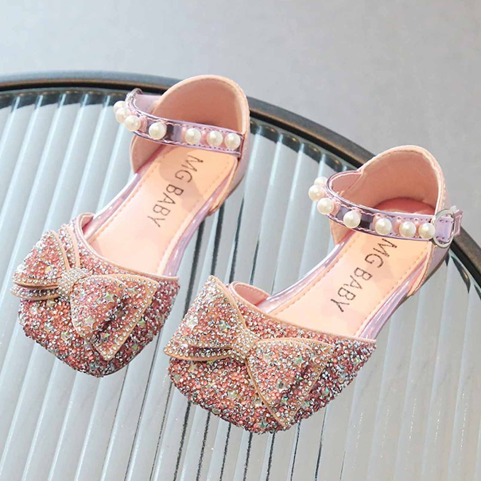 naisibaby Princess Sandals for Toddler Girls Rhinestone Bow Ankle Strap Walking Shoes Pink Size 2-3 Years