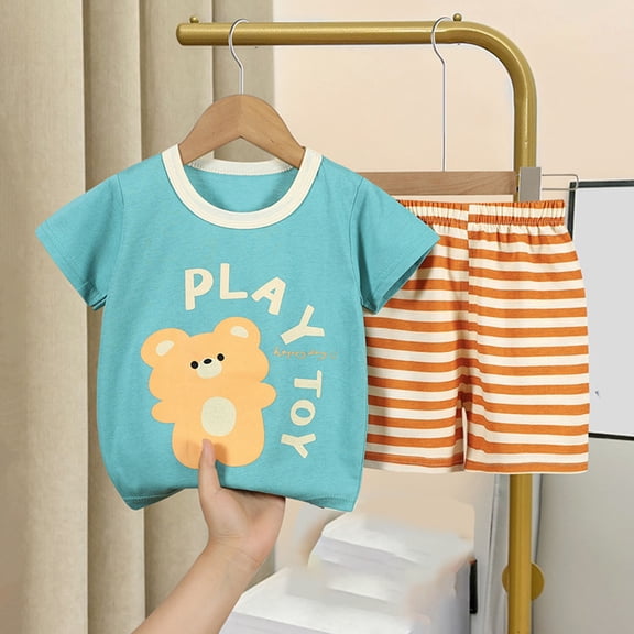 naisibaby Summer Baby Boys Girls Casual Printed Suits, Kids Unisex Round Neck Short Sleeve Tops Printed Short Pants Sets Blue 6 Months