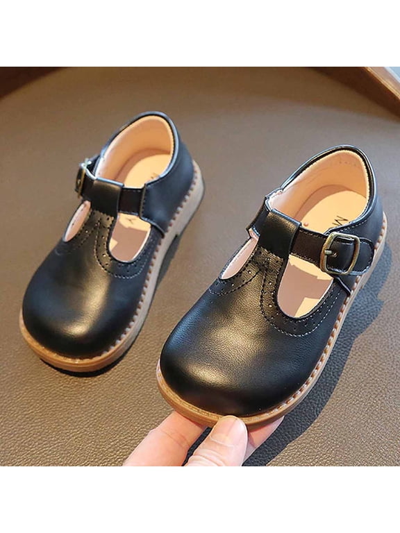 Summer Baby Girls New Fashion Little Leather Shoes, Kids Princess Shoes College Style Small Single Shoes Black 18-24 Months