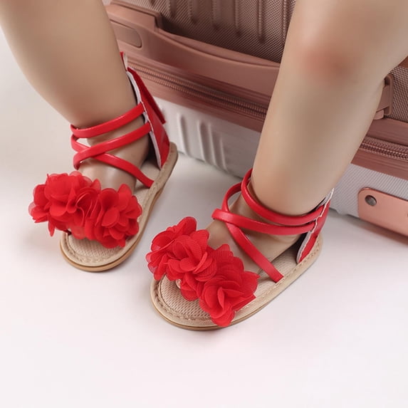 naisibaby Summer Baby Girls New Rose Shoes, Kids Girls Flat Soft Soled Non-slip Walking Sandals Red 11