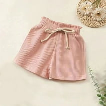 naisibaby Summer Baby Girls New Shorts, Girls Solid Color Striped Drawstring Shorts Pink 3T