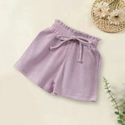 naisibaby Summer Baby Girls New Shorts, Girls Solid Color Striped Drawstring Shorts Purple 3T