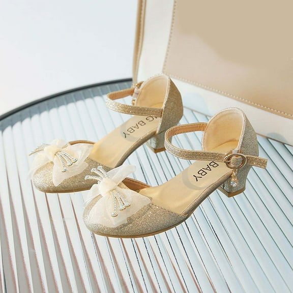 naisibaby Summer Baby Girls Rhinestone Decoration Princess Shoes, Kids Casual Buckle Sandals Gold 9-10 T