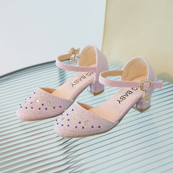 naisibaby Summer Baby Girls Rhinestone Decoration Princess Shoes, Kids Casual Buckle Sandals Pink 8-9 T