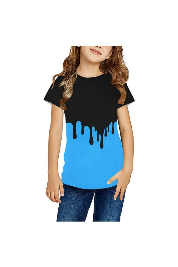 Summer Boys Girls Crew Neck Short Sleeve Top, Kids Funny Graphic Casual Daily T-Shirt Blue 5-6 T
