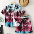 thumbnail image 1 of naisibaby Summer Boys Girls Hawaiian Beach Casual Suit, Kids Short Sleeve Turndown Neck Tops Printed Shorts Two-piece Sets Hot Pink 7 T, 1 of 3