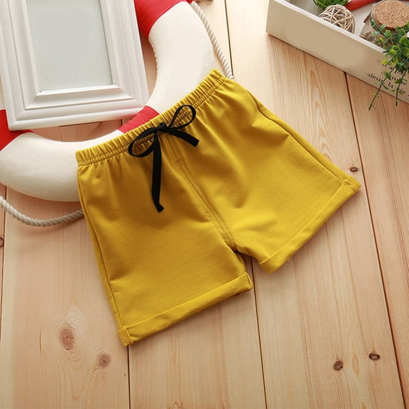 naisibaby Summer Boys Girls Solid Color Fashion Shorts, Kids Comfy Cotton Daily Casual Shorts Yellow 2T